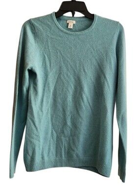 L.L. Bean 100% Cashmere Silver Blue Classic Crewneck Sweater